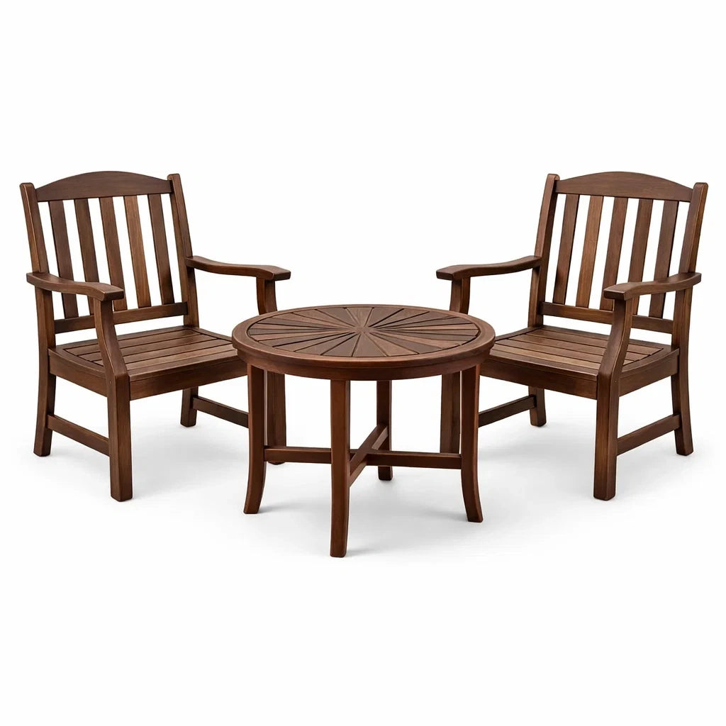 Ensemble de Jardin en Bois avec Table Ronde et Fauteuils