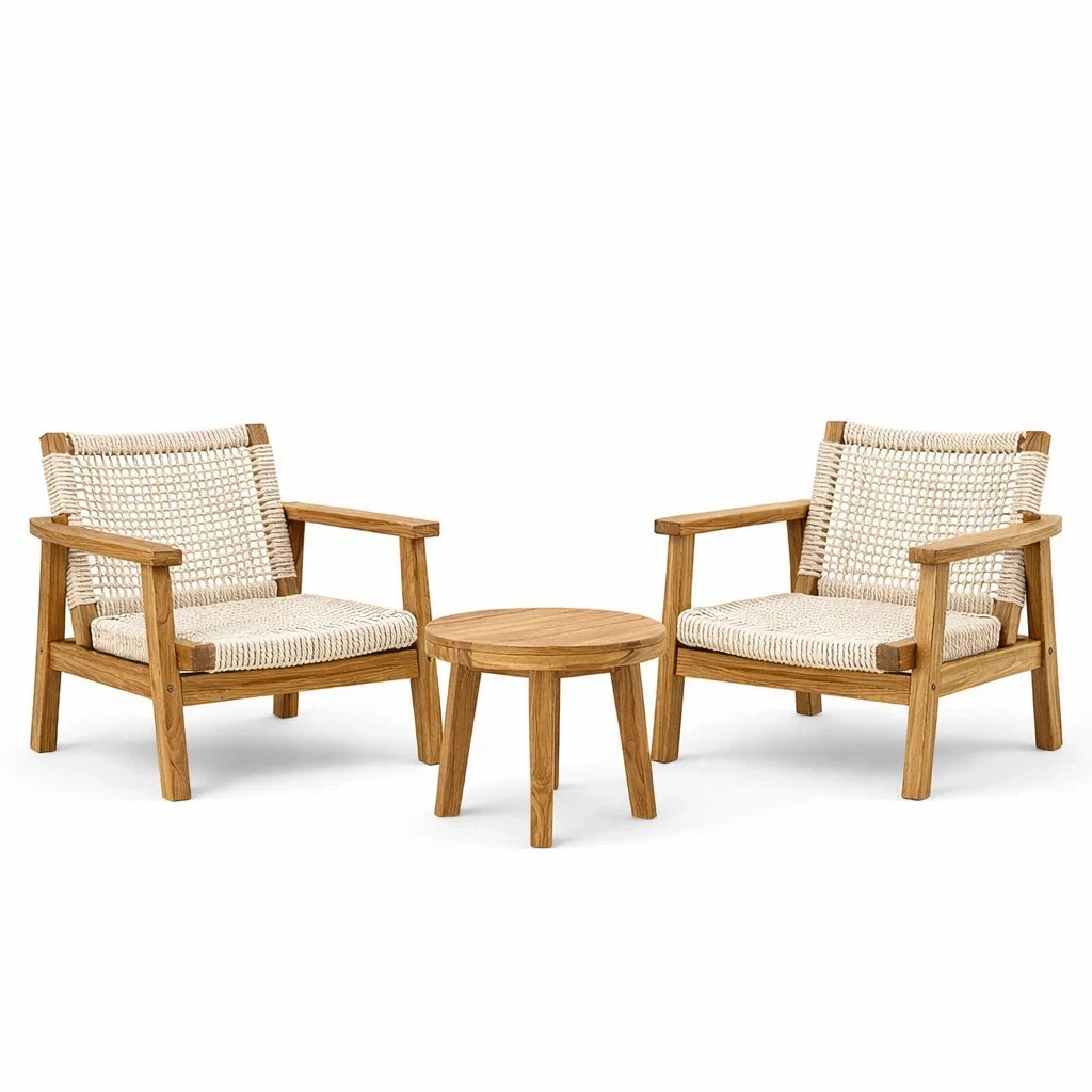 Ensemble de salon de jardin en bois et corde tressée
