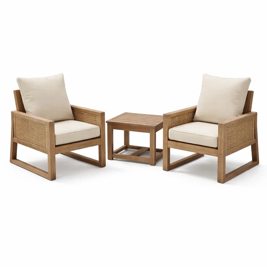 Ensemble de jardin en bois avec coussins en acrylique beige
