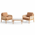 Ensemble de Salon avec Fauteuils en Bois et Table Basse en Marbre