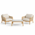 Ensemble de salon de jardin en bois avec fauteuils en tissu et table basse en pierre