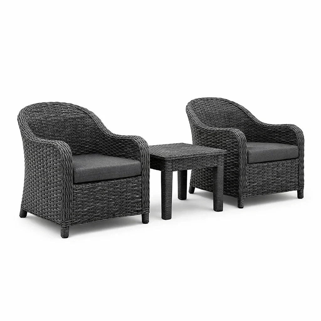 Ensemble de jardin en résine tressée anthracite avec coussins en polyester
