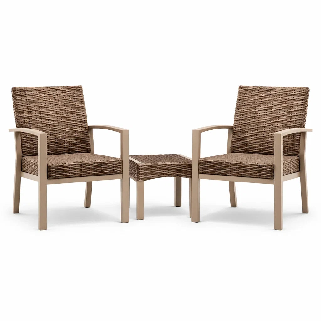Ensemble de Fauteuils et Table en Résine Tressée Marron