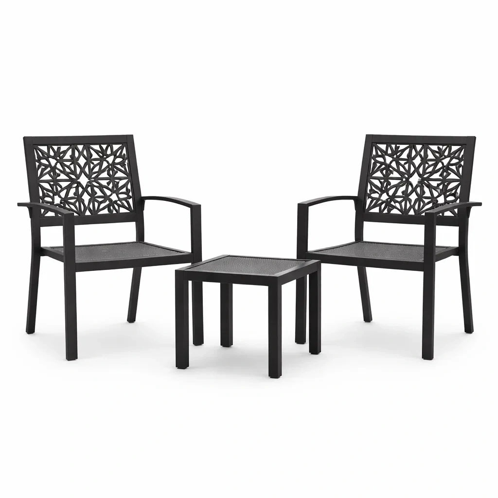 Ensemble de Mobilier de Jardin en Aluminium Noir avec Motif Ajouré