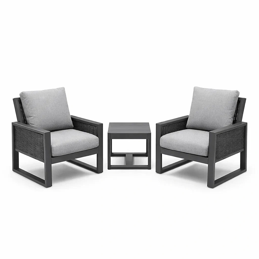 Ensemble de salon de jardin en aluminium avec coussins en polyester gris
