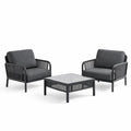 Ensemble de salon de jardin 3 pièces en aluminium avec coussins en tissu gris