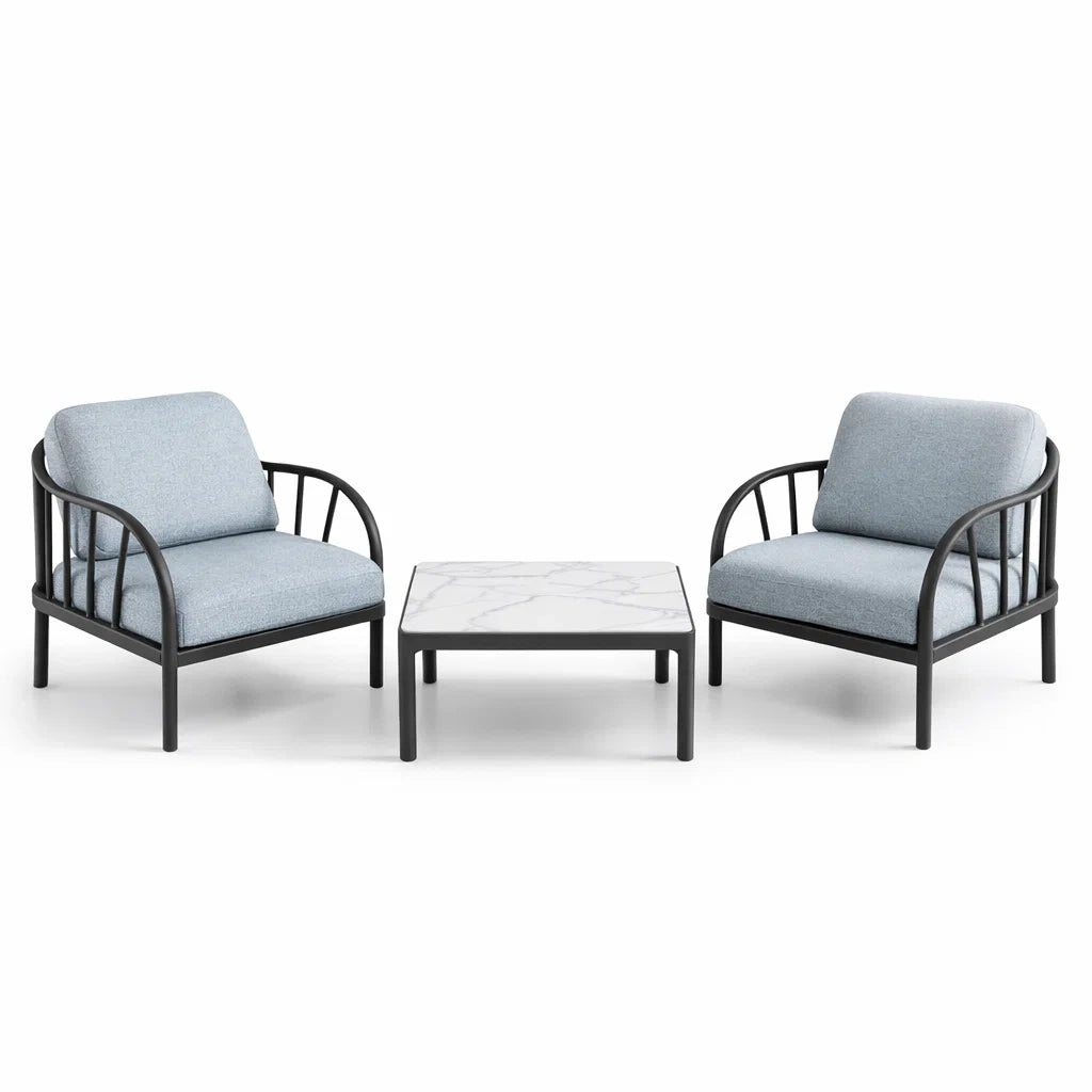 Ensemble de mobilier d'extérieur en métal avec table basse en céramique
