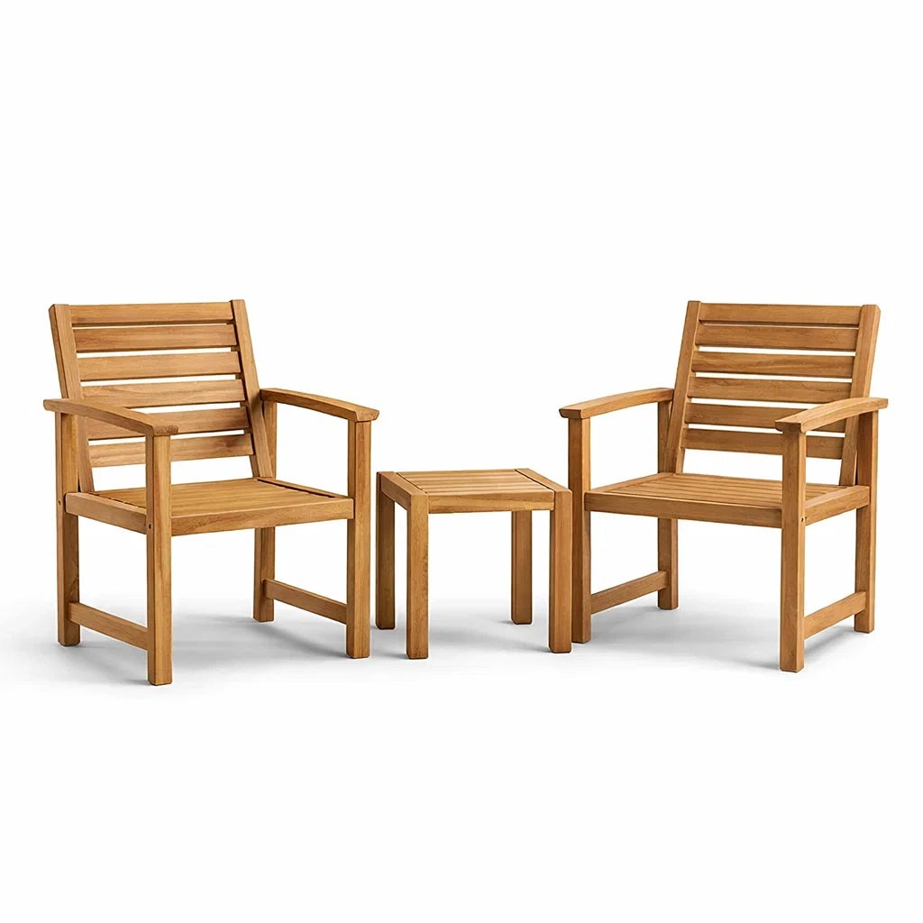 Ensemble de mobilier en bois d'acacia avec 2 fauteuils et table