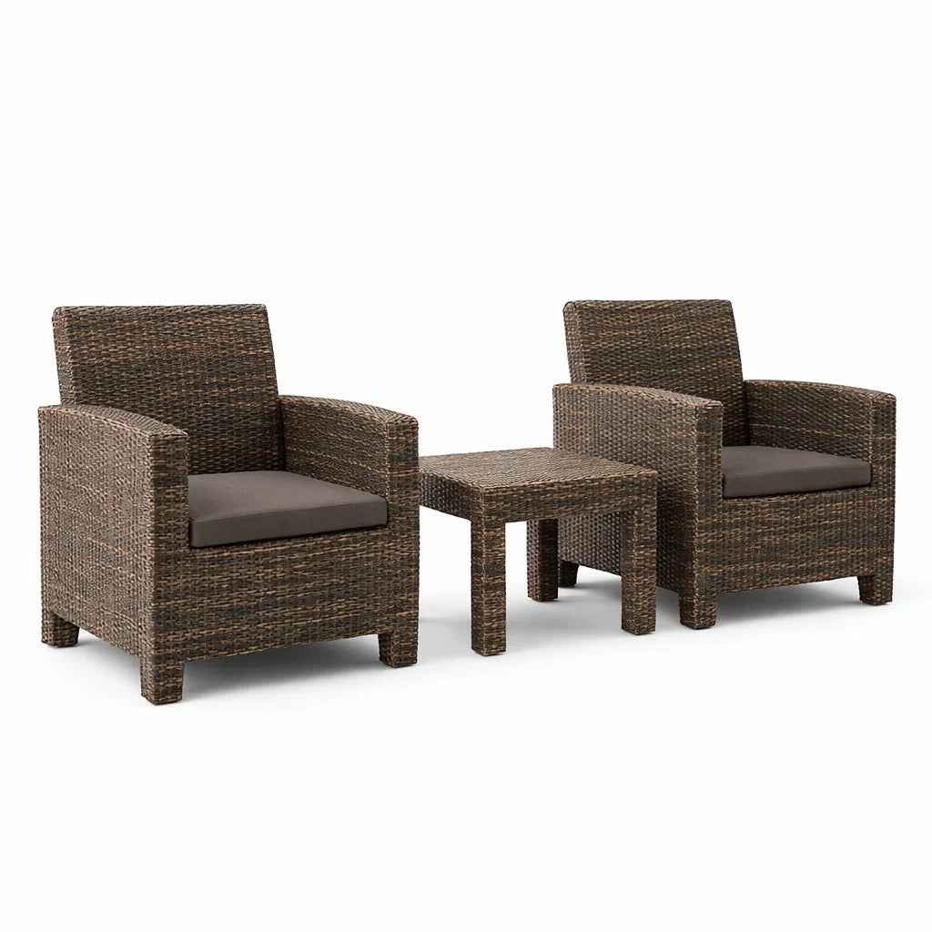 Ensemble de Mobilier d'Extérieur en Rotin Synthétique Marron avec Coussins
