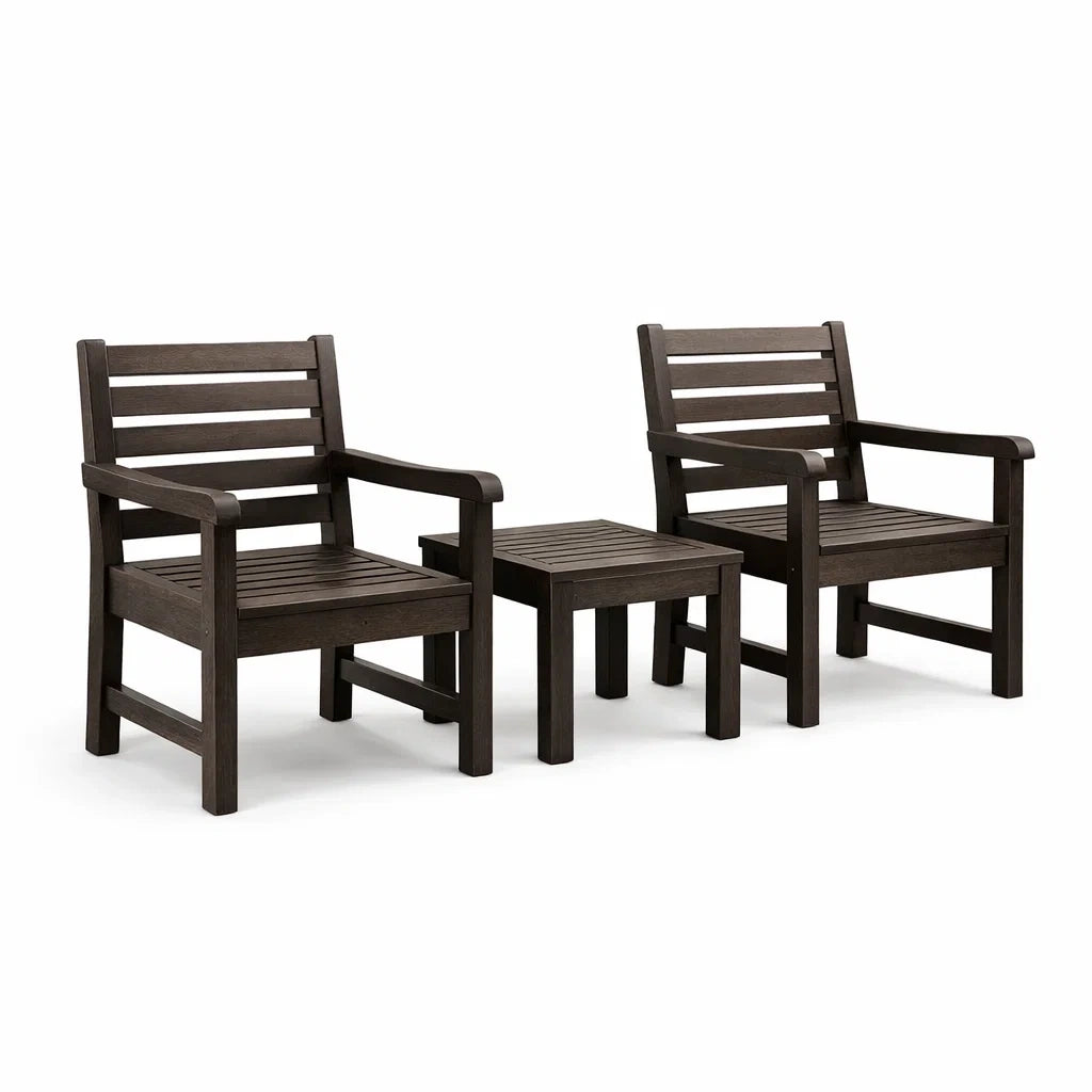 Ensemble de jardin en bois composite brun avec 2 chaises et table