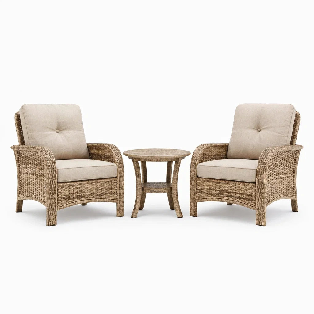 Ensemble de mobilier en résine tressée avec coussins beige