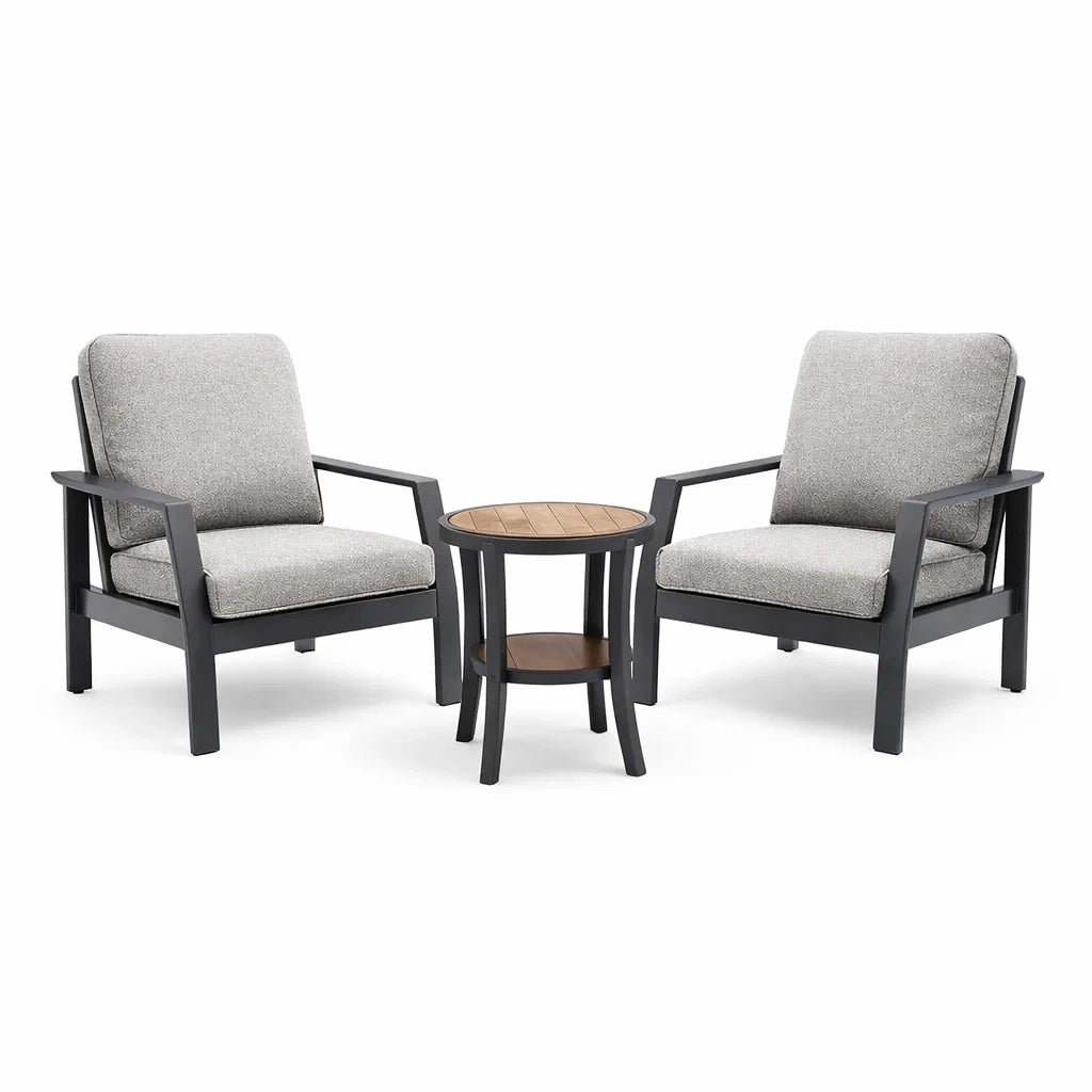 Ensemble de fauteuils en métal et table en bois Gris