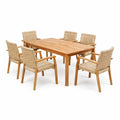 Ensemble de salle à manger en bois avec 6 chaises en rotin
