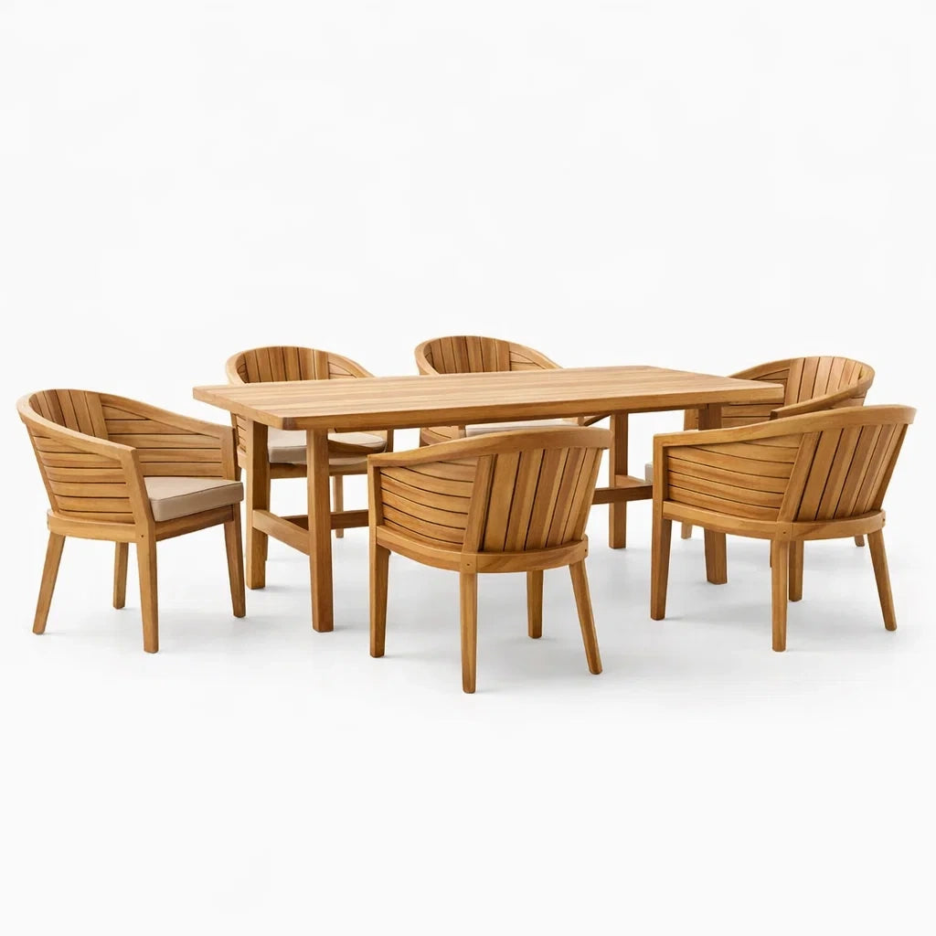 Ensemble de salle à manger en bois avec table et chaises en teck