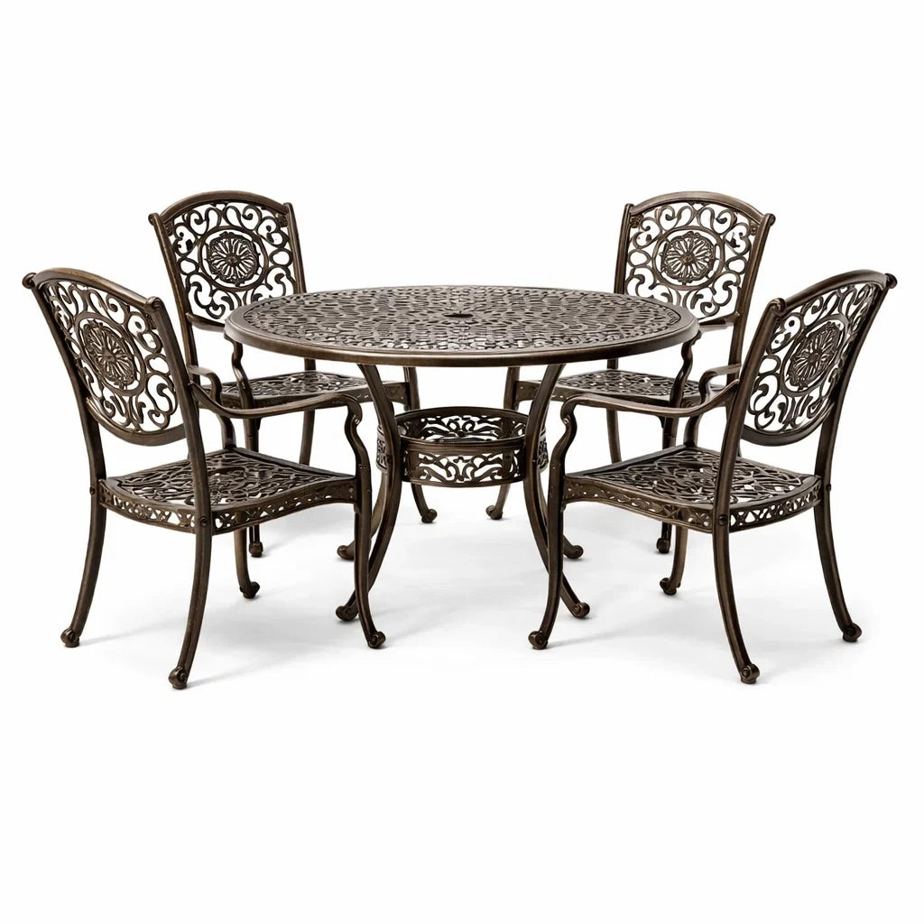 Ensemble de Salle à Manger Extérieur en Métal Brun, 5 Pièces