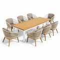 Ensemble de salle à manger en bois et aluminium avec coussins beiges