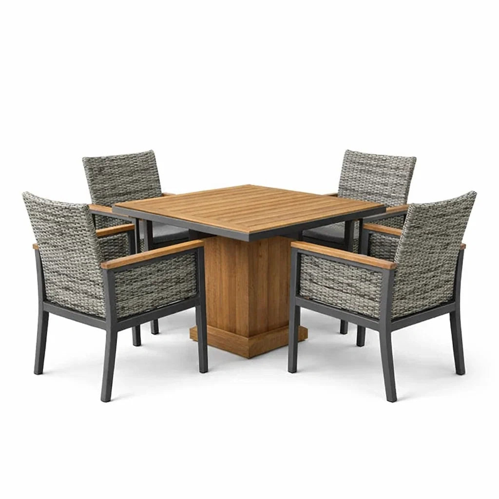 Ensemble de salle à manger extérieur en bois et résine tressée