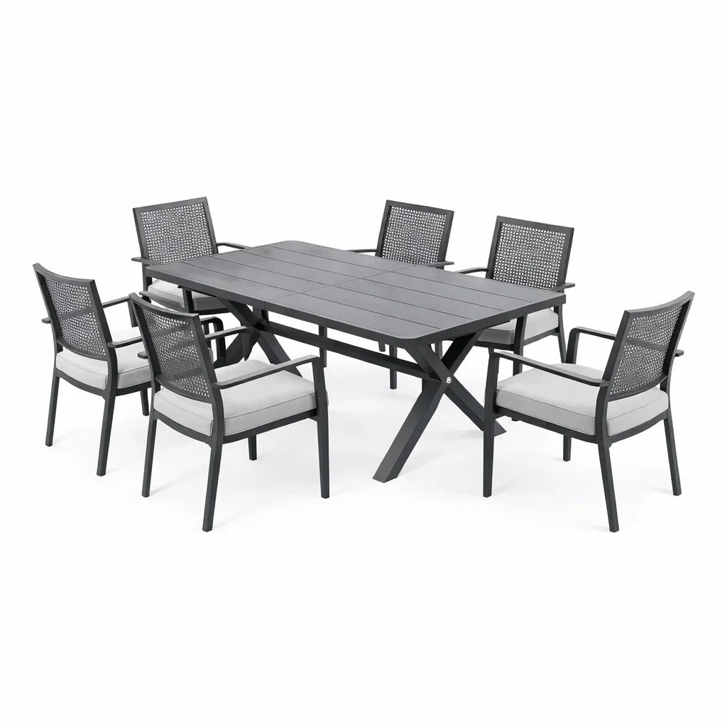 Ensemble de Salle à Manger Extérieur en Aluminium et Textilène Gris