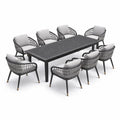 Ensemble de Salle à Manger Extérieur 9 Pièces en Aluminium et Polyéthylène Noir avec Coussins Gris