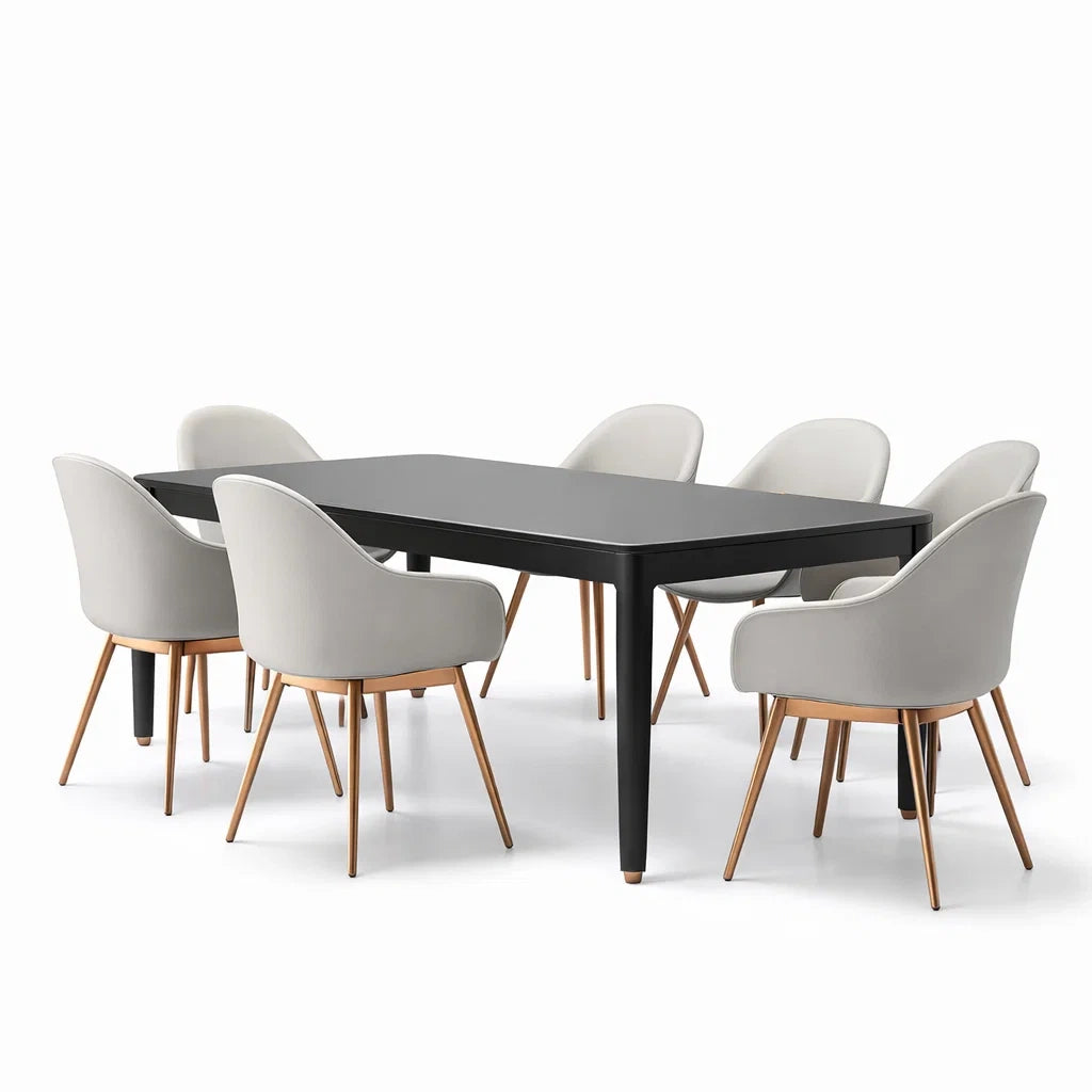 Ensemble de salle à manger: Table en bois et 6 chaises en tissu