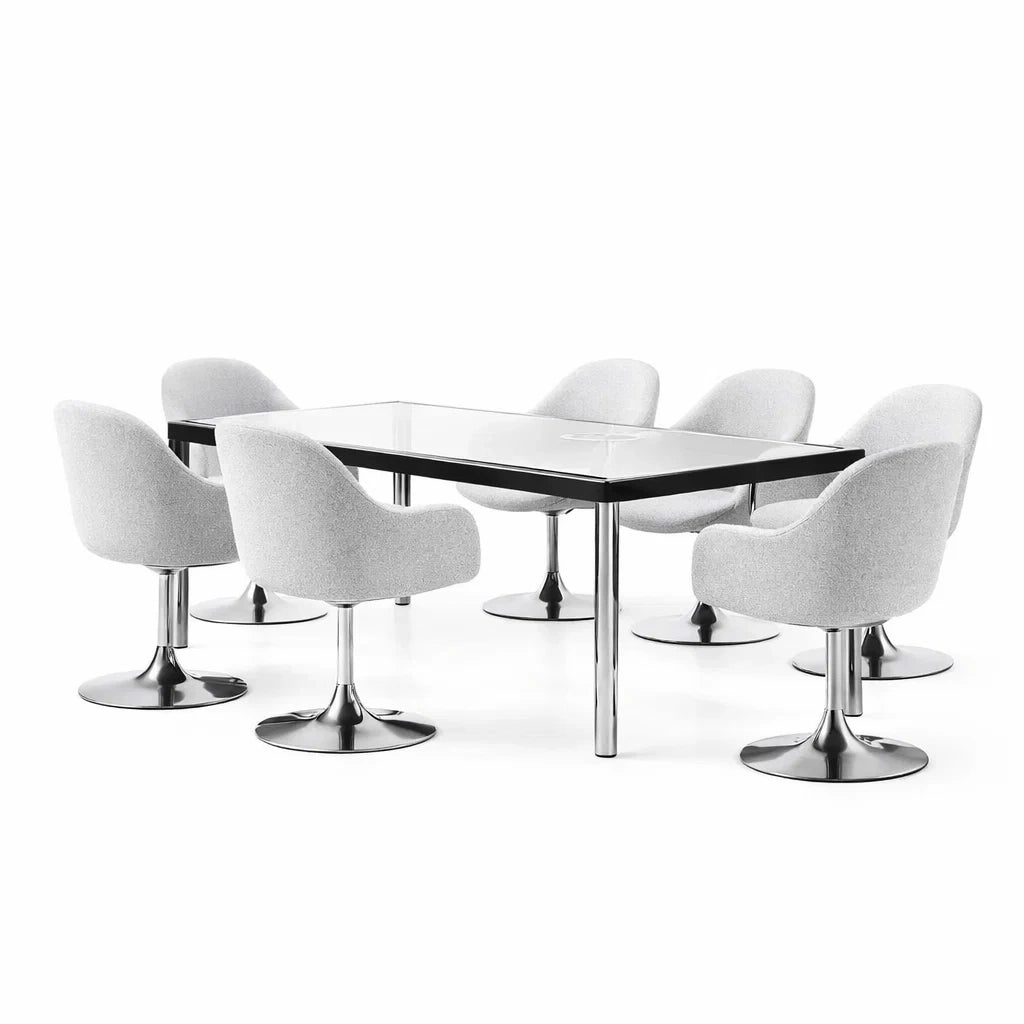 Ensemble de Salle à Manger en Verre Trempé avec 6 Chaises en Tissu Gris