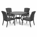 Ensemble de table ronde en aluminium avec 4 chaises en résine tressée