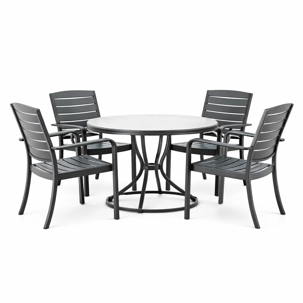 Ensemble de Salle à Manger Extérieur en Métal Gris 5 Pièces