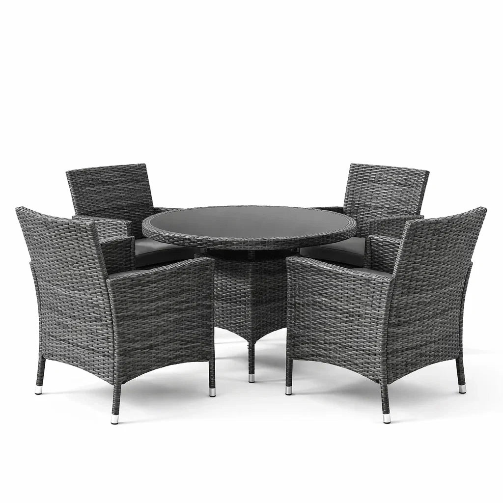 Ensemble de salle à manger en rotin avec table ronde et 4 chaises