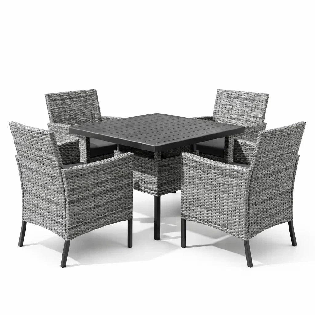 Ensemble de jardin en métal et rotin synthétique gris