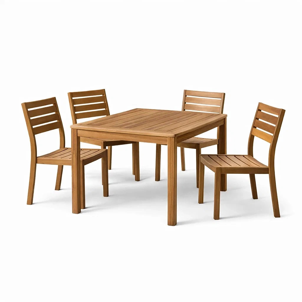 Ensemble de salle à manger en bois avec 4 chaises et table carrée