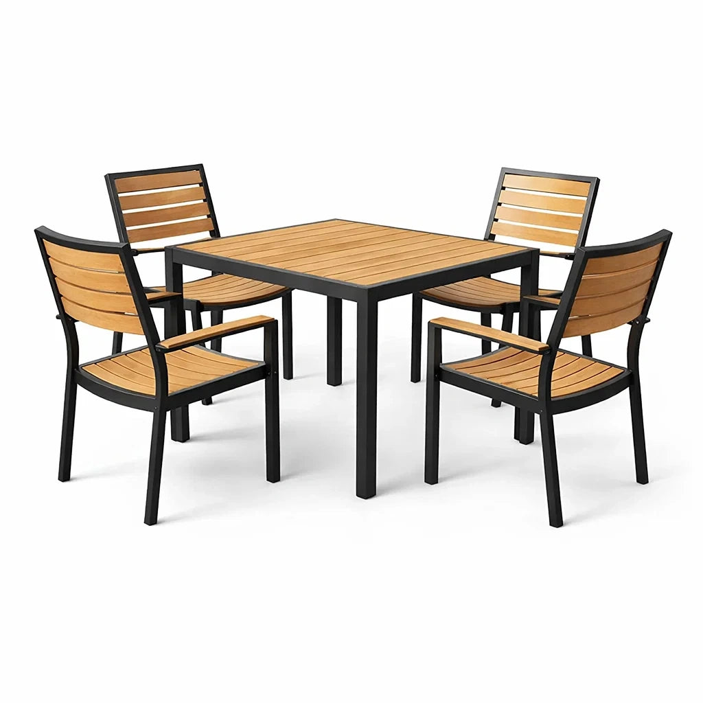 Ensemble de Table et Chaises en Métal et Bois 90x90 cm