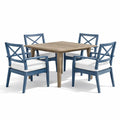 Ensemble de table et chaises en acacia et acier bleu, 5 pièces