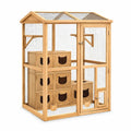 Enclos pour chats en bois de sapin avec grille métallique
