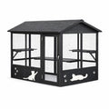 Enclos pour Chat en Bois et Métal Noir avec Étagères