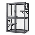 Cage en acier pour chats avec étagères et portes
