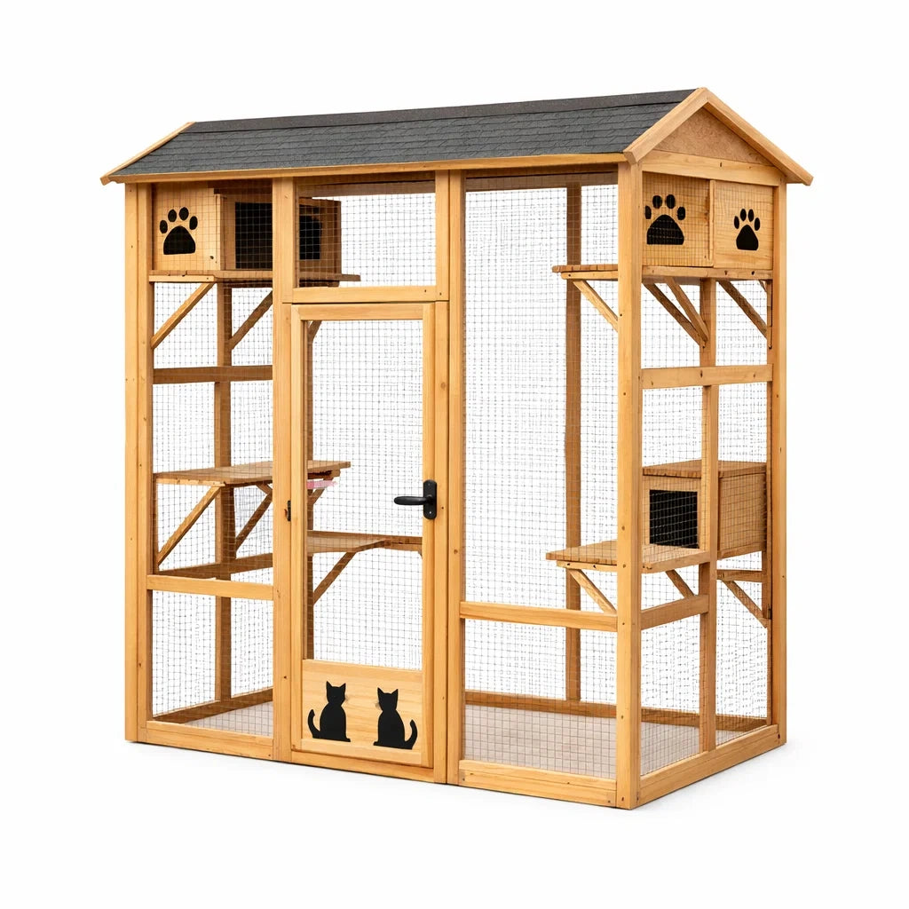 Enclos pour Chats en Bois et Acier avec Plates-formes