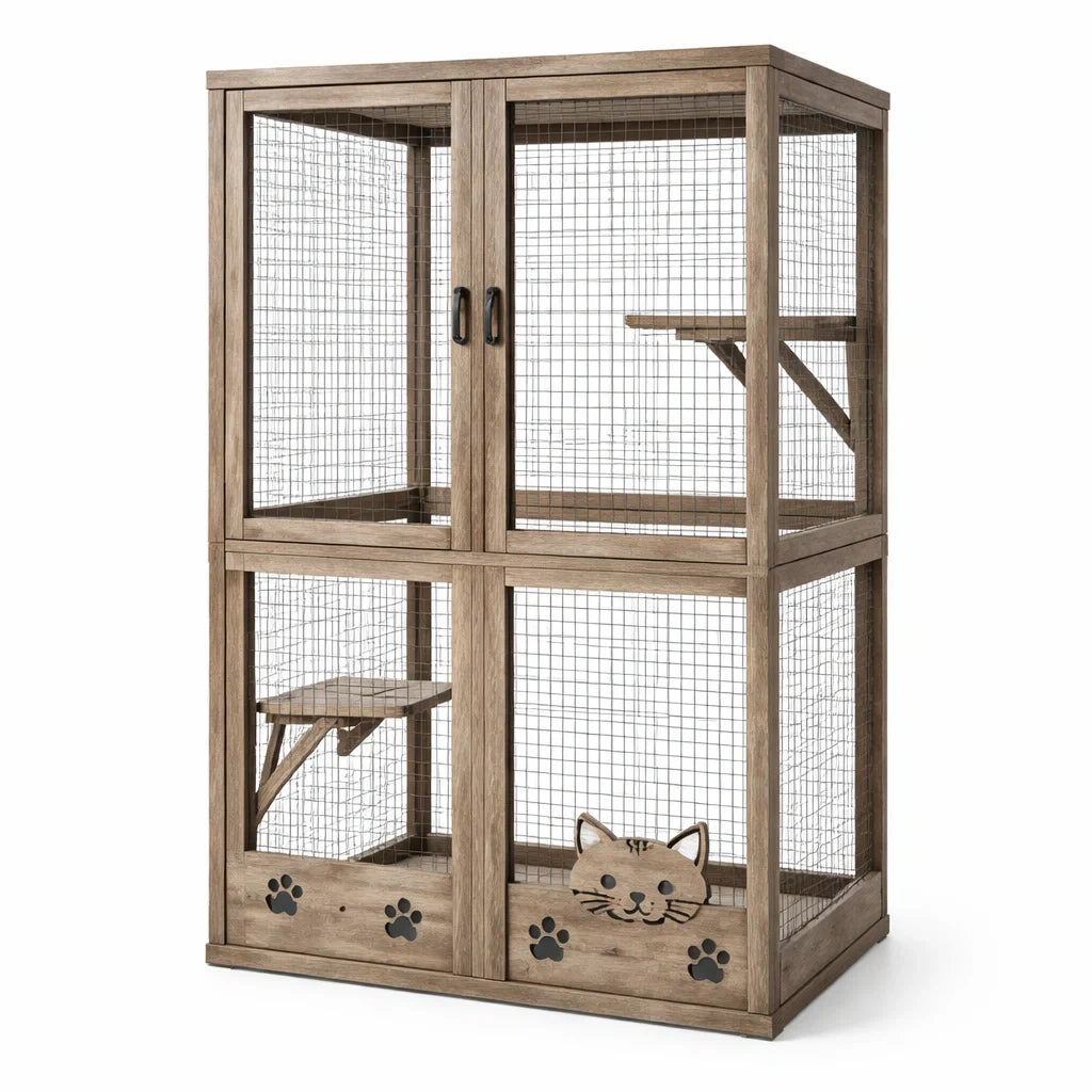 Enclos pour chats en bois et métal 120x65x180 cm