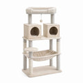 Arbre à chat en bois et sisal Beige avec plateformes et niches 120 cm