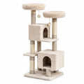 Arbre à chat en bois et sisal beige avec niches et plateformes