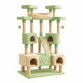 Arbre à chat en bois avec tissu en peluche vert et beige