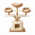 Arbre à Chat en Corde Sisal et Peluche Beige avec Nichoirs