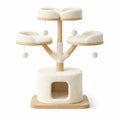Arbre à chat en bois et tissu en peluche beige, 3 niveaux