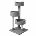 Arbre à chat en bois avec tissu polyester gris 3 niveaux