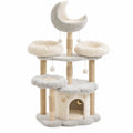 Arbre à chat en peluche avec plateformes en Beige et Gris