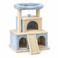 Arbre à chat en peluche bleue et beige avec corde en sisal