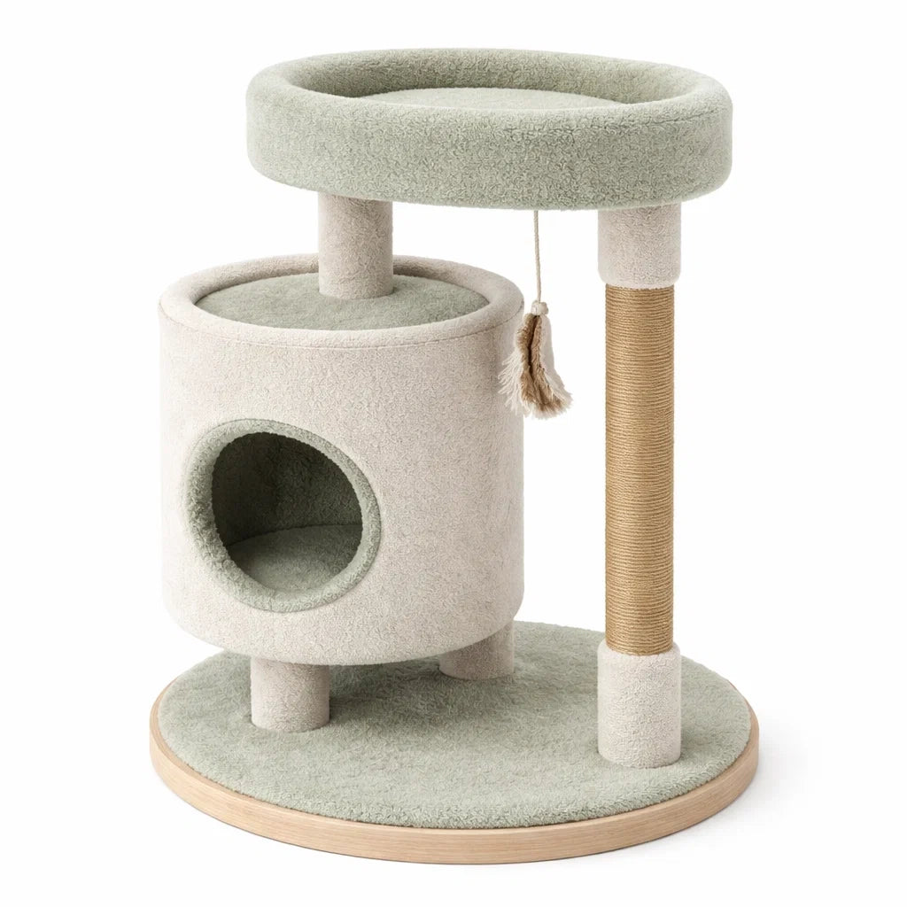 Arbre à chat MDF avec griffoir en sisal Vert et Beige 66 cm