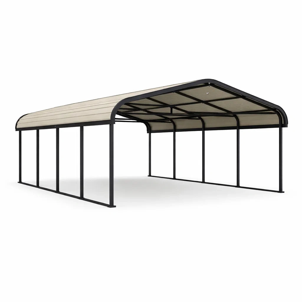 Abri voiture en acier et aluminium Beige/Noir 600x300 cm