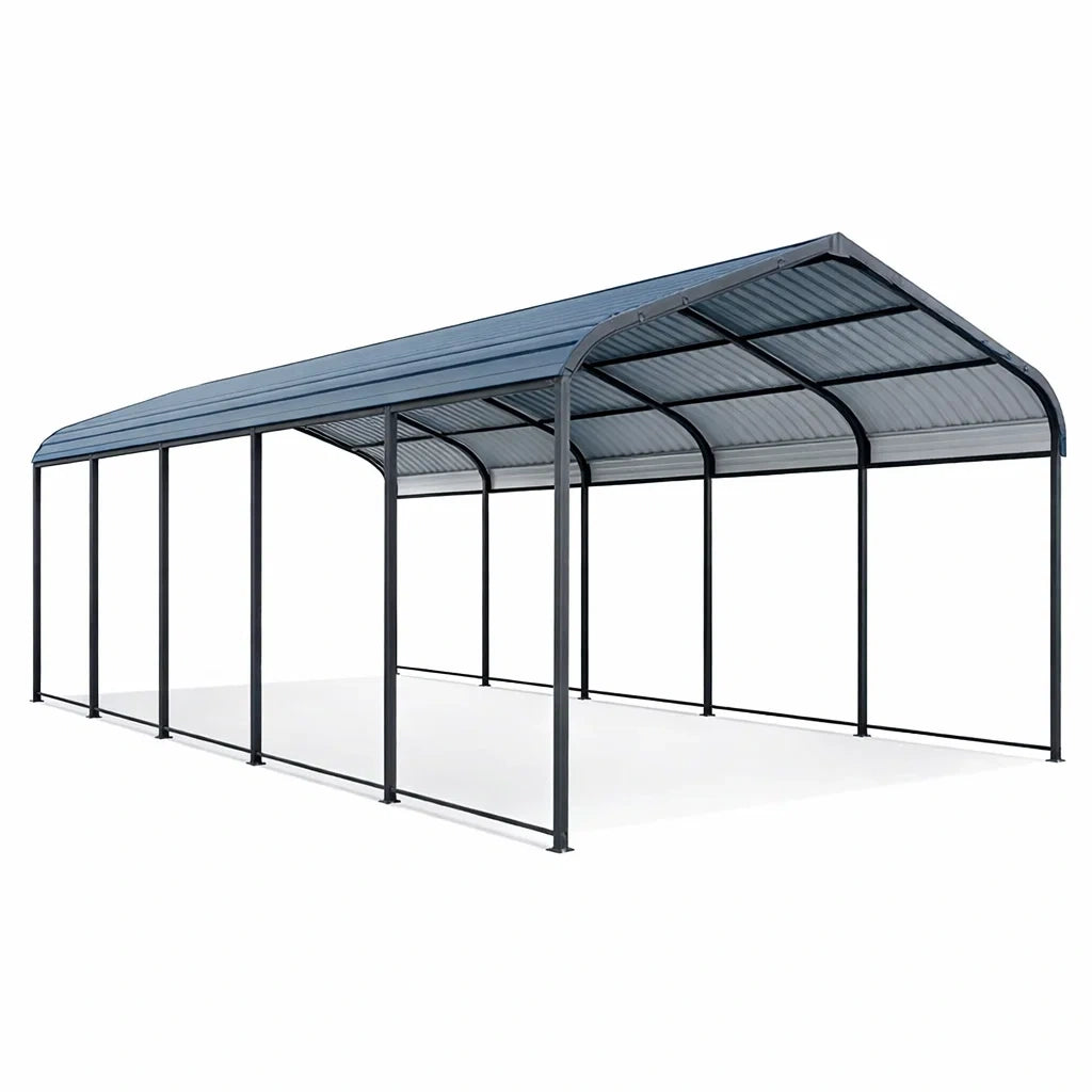 Abri voiture en acier galvanisé gris 6 x 3 x 2.6 m