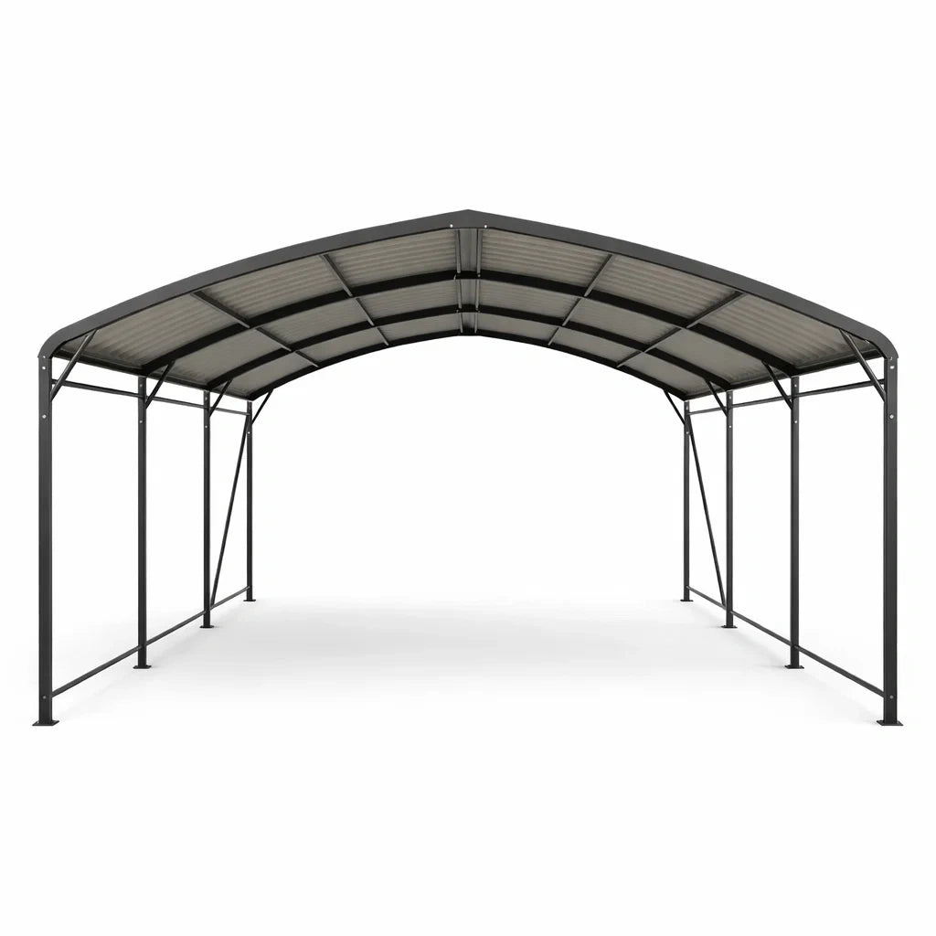 Abri voiture en métal avec toit en polycarbonate gris 600x300x280 cm