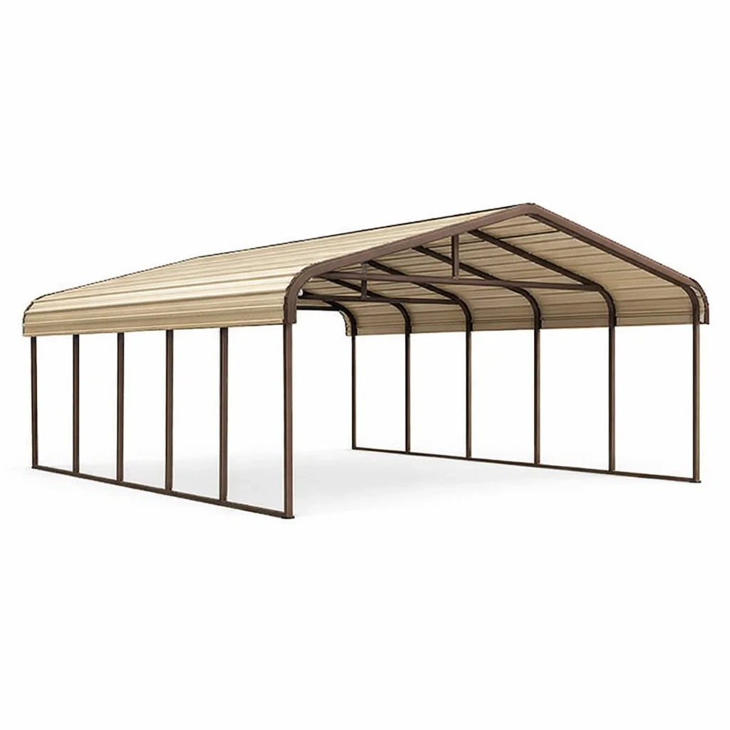 Abri voiture en métal 600 x 300 x 250 cm Marron/Beige